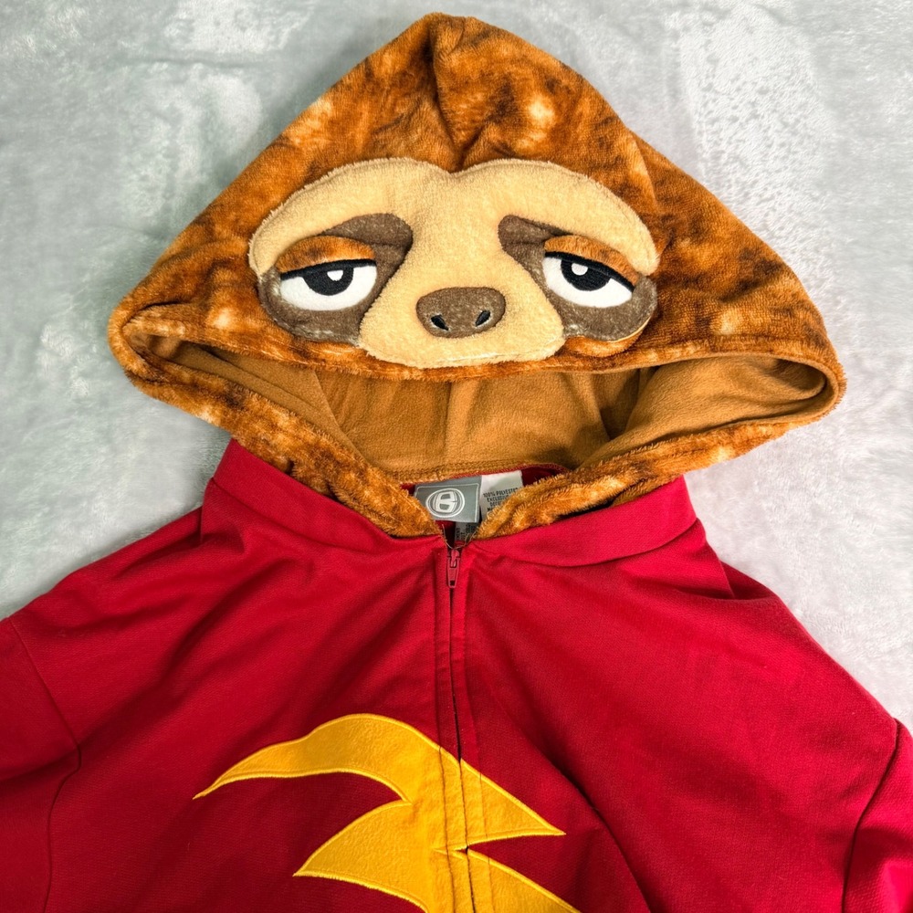 Briefly Stated Sloth Union Suit Adult Large Lightning Red Brown Fleece Pajamas